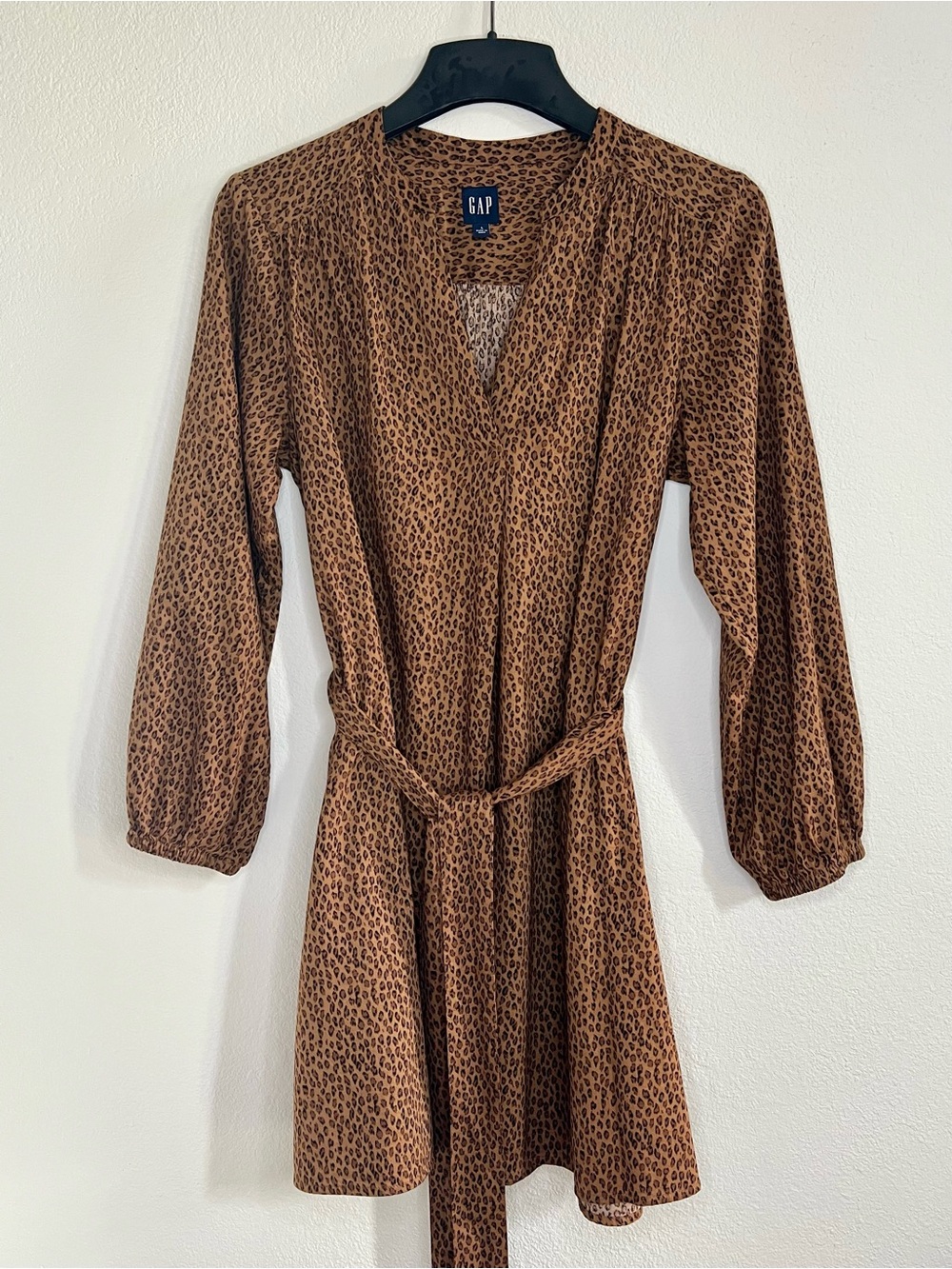GAP Long Sleeve Leopard Print Dress with Waist Tie